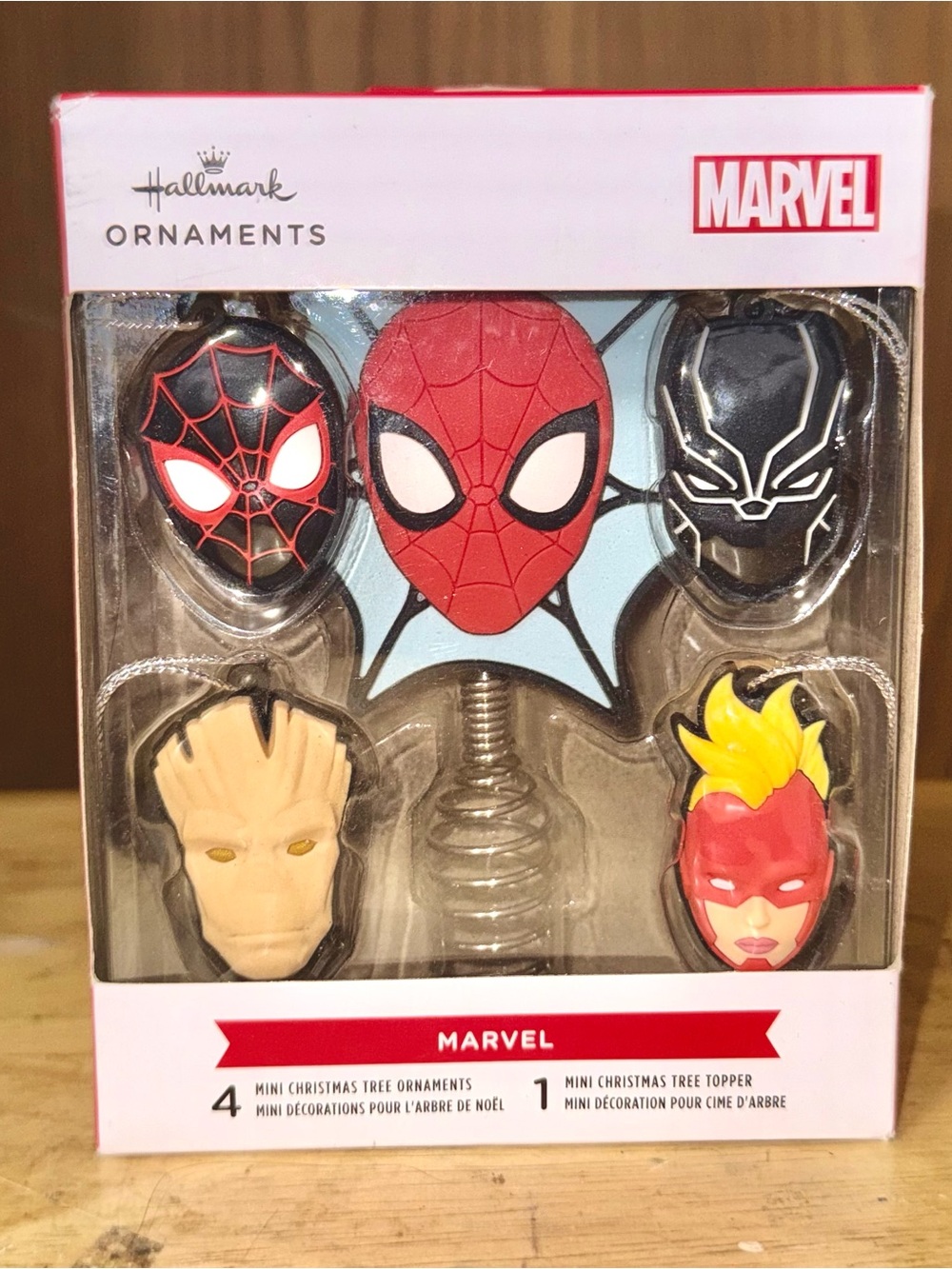 Hallmark Marvel Ornament Set in Red, Black, Yellow, Tan